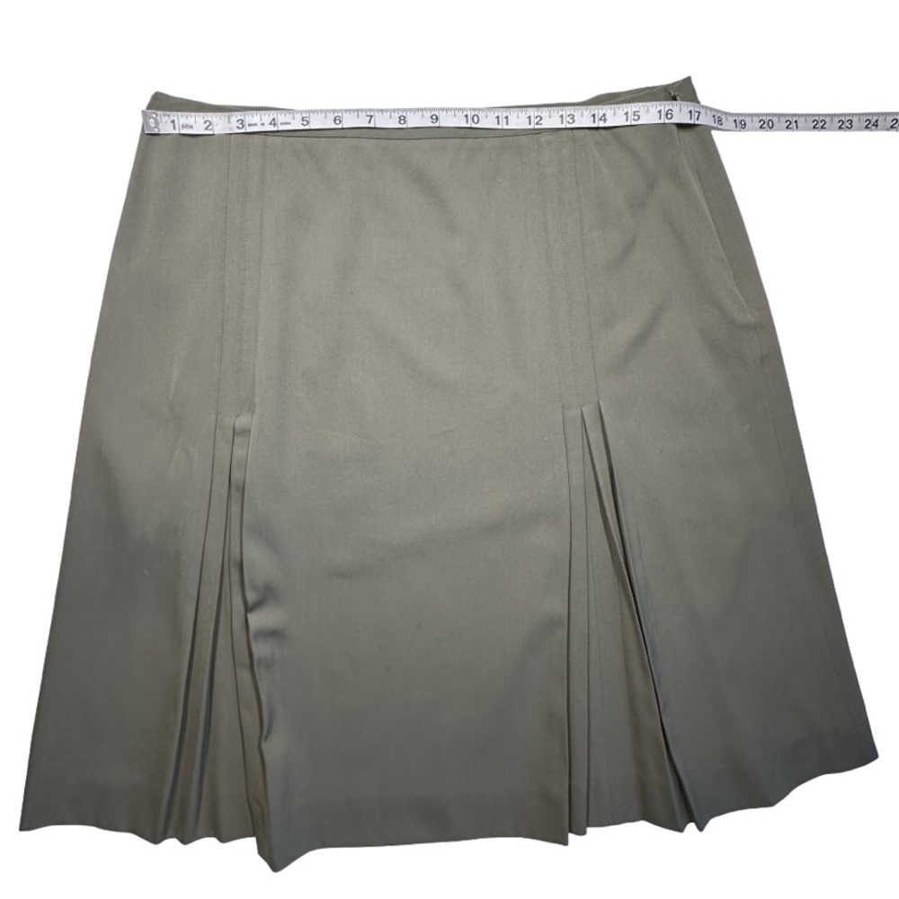 BURBERRY LONDON | Italian Olive Green Wool Pleated Knee Length Skirt US Size 12 - Picture 4 of 10